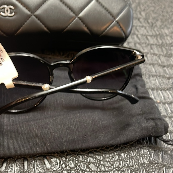 Chanel Black Sunglasses with Pearl on each Side Acetate Butterfly  #5394 - Picture 11 of 11